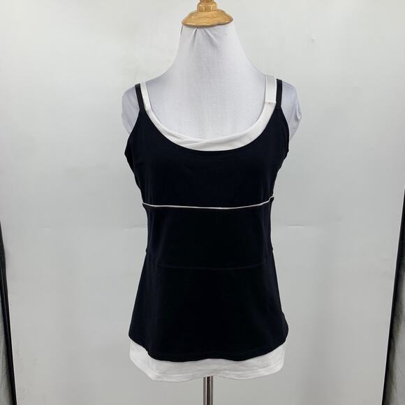 Boston Proper Tank Top Womens M Medium Black White Layered Spaghetti Shelf Bra - Picture 2 of 11